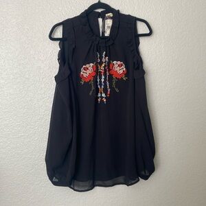 Black and Floral Cold Shoulder Long Sleeve Blouse 2XL